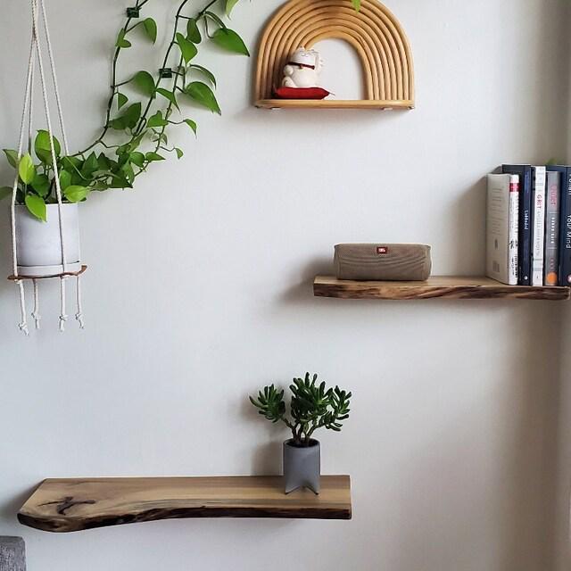 Modern Live edge Floating Shelf with T shape blind metal brackets