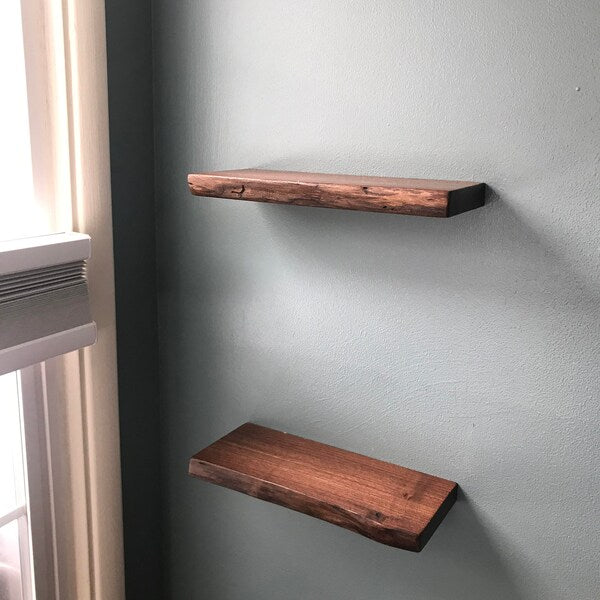 Black Walnut // Heavy-duty Modern Live edge Floating Shelf with a hidden metal bracket