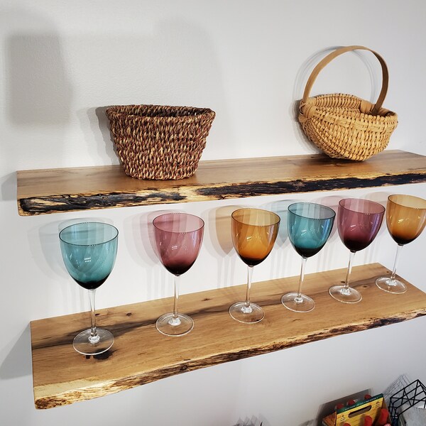 White oak // Heavy-duty Modern Live edge Floating Shelf with a hidden metal bracket
