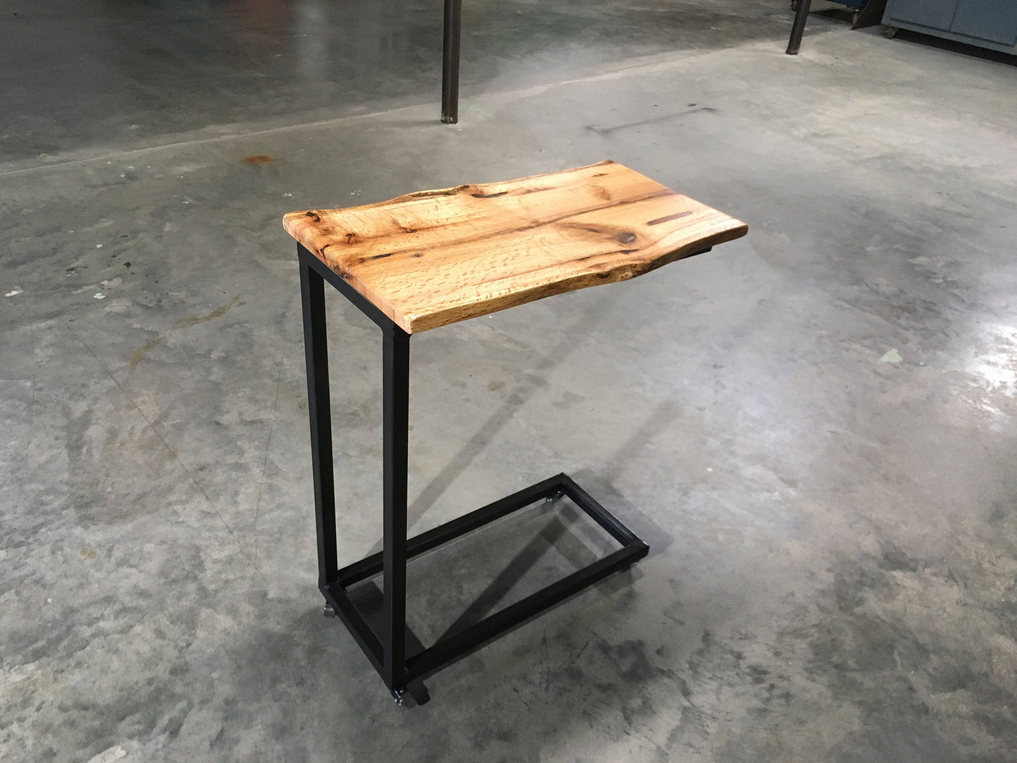 Rustic Live edge C table with casters / End table / Side table / Solid wood / Laptop desk
