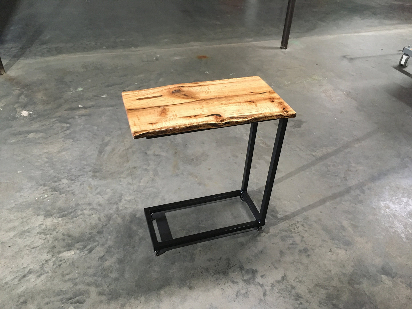 Rustic Live edge C table with casters / End table / Side table / Solid wood / Laptop desk