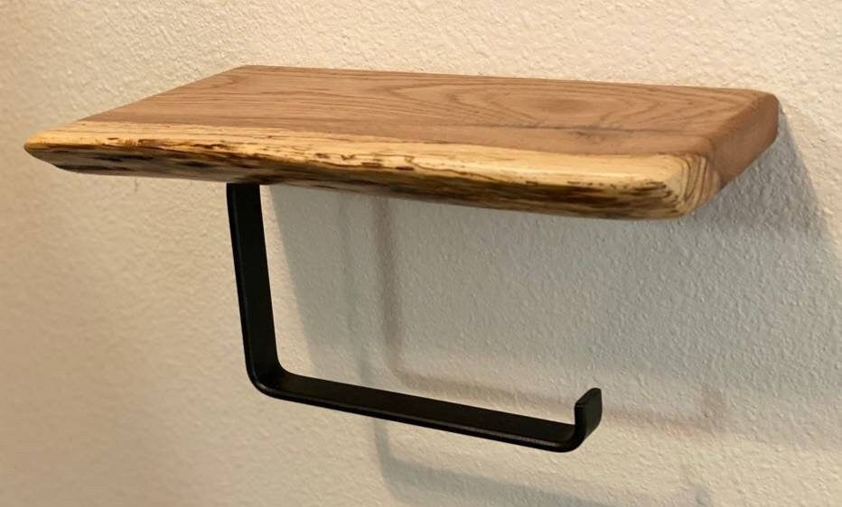 Toilet paper Holder with Rustic Live-edge Floating shelf / Hand towel hanger / Bathroom Deco/ Live-edge Floating shelf / Home Organizer