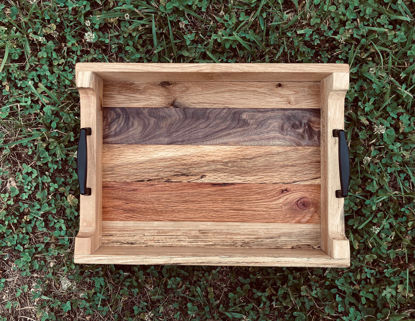 Wood Serving Tray - Handmade wooden serving Tray - Tray with black handles - modern serving Tray