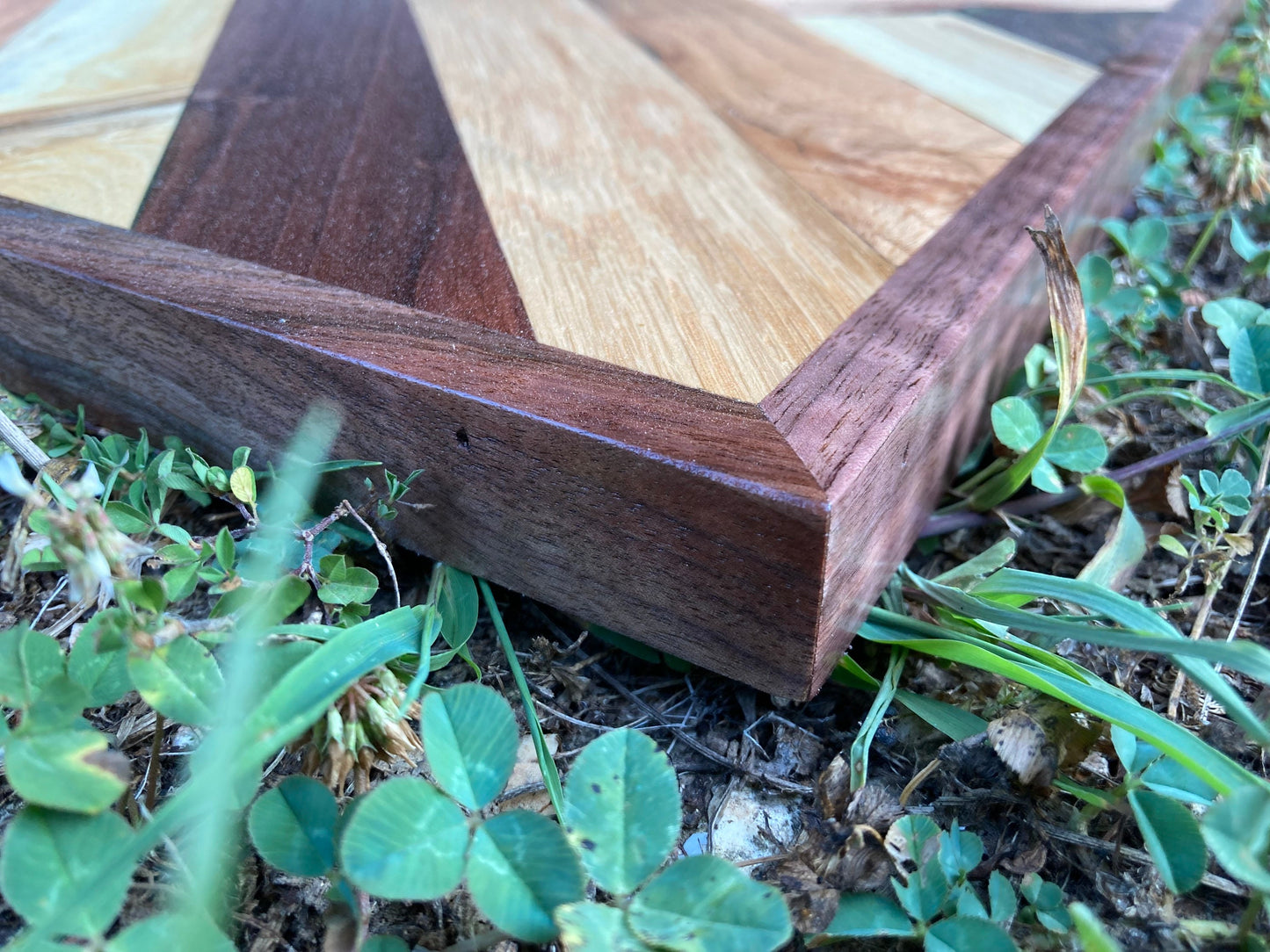 Hardwood mix Ottoman Tray | Wall art Rectangle | Solid Wood Herringbone Style | Hand Made