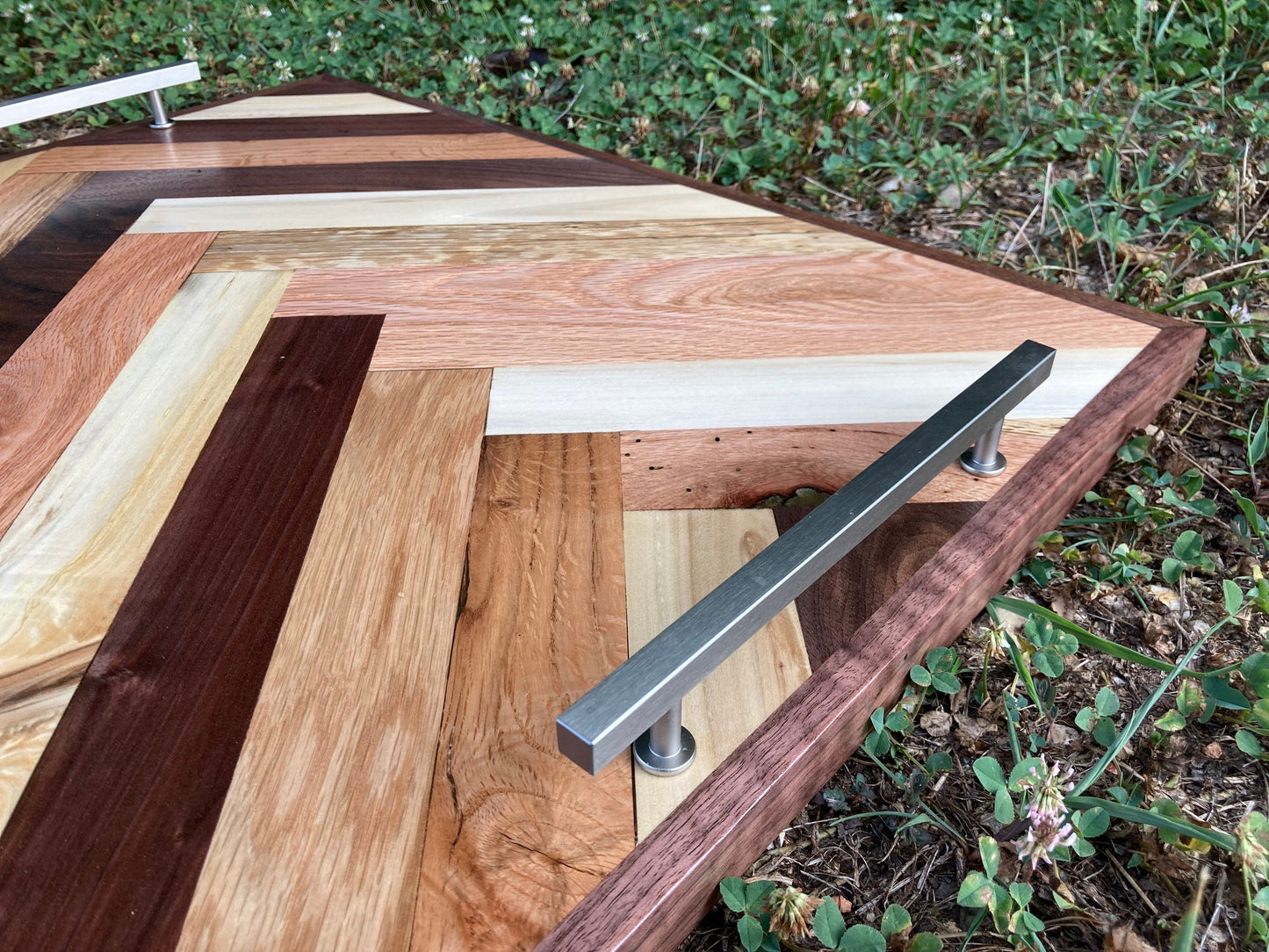 Hardwood mix Ottoman Tray | Wall art Rectangle | Solid Wood Herringbone Style | Hand Made