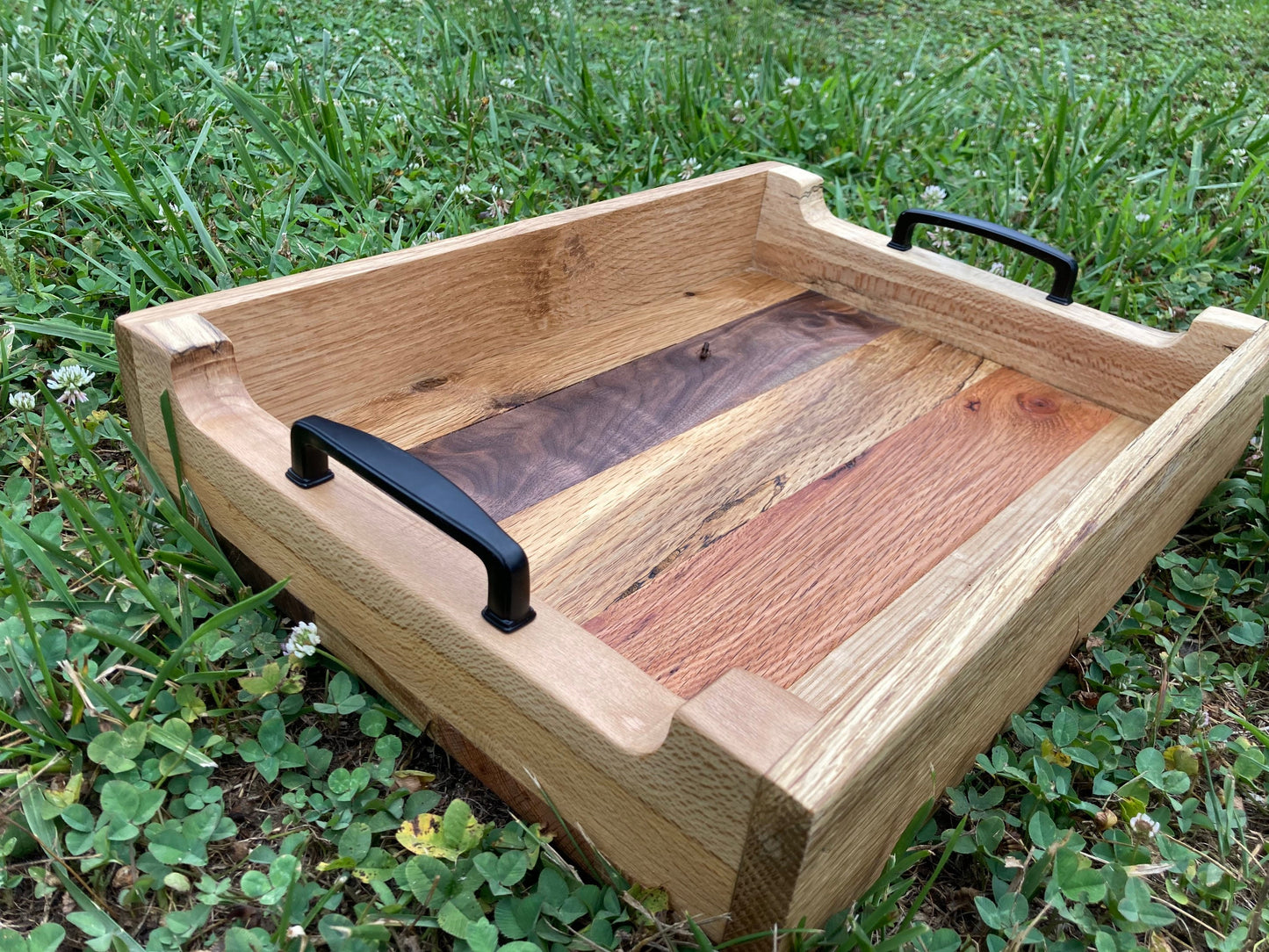Wood Serving Tray - Handmade wooden serving Tray - Tray with black handles - modern serving Tray