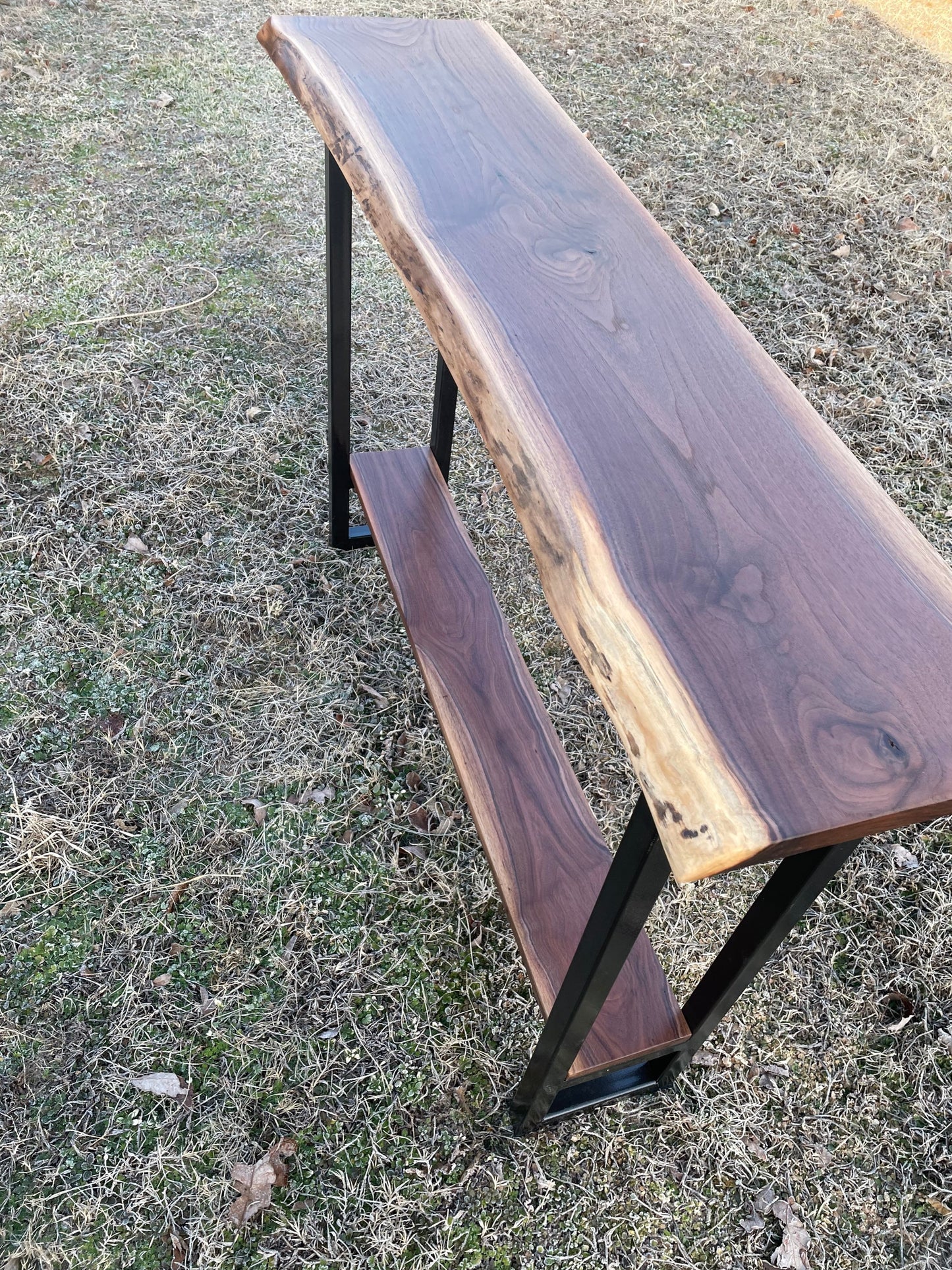 Rustic Live edge console table with shoe rack / Hickory wood / Black walnut / Ash wood / Pecan wood