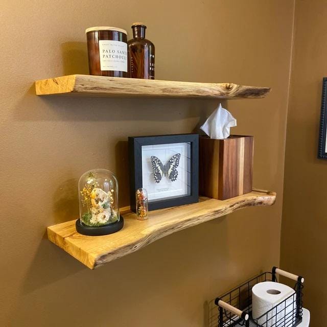 Modern Live edge Floating Shelf with T shape blind metal brackets