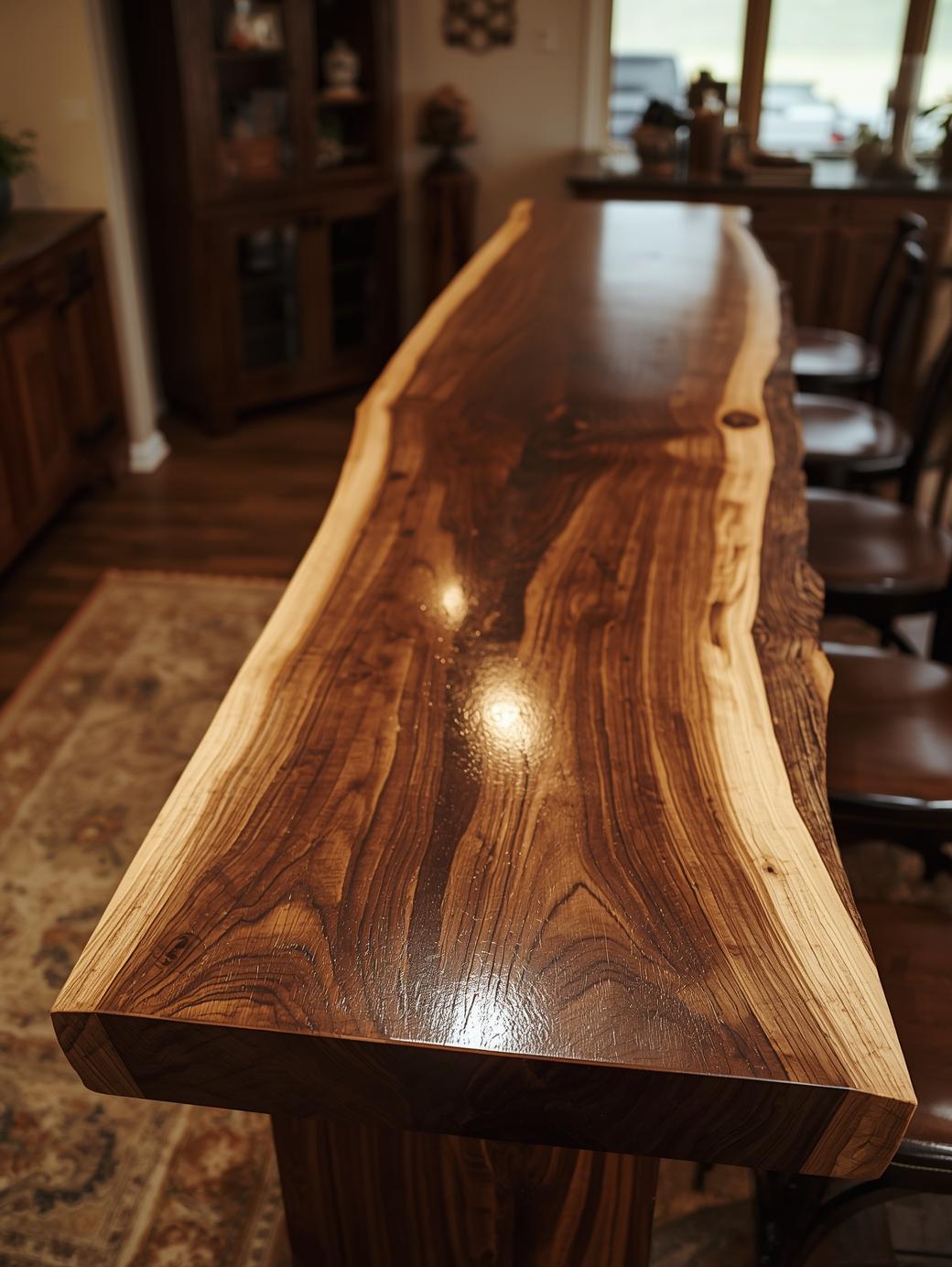 Black Walnut Both Side Live Edge Bar Top | Custom Handmade Solid Wood Countertop | Rustic Natural Bar Table Slab