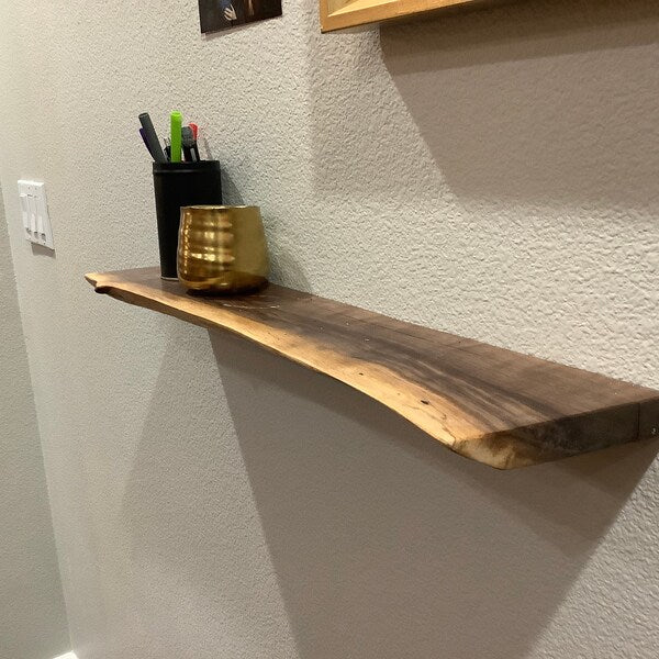 Black Walnut // Heavy-duty Modern Live edge Floating Shelf with a hidden metal bracket