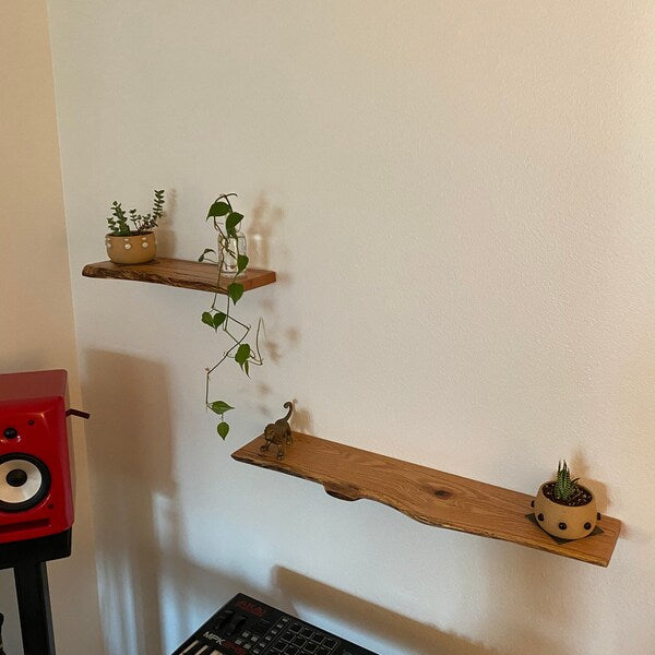 White oak // Heavy-duty Modern Live edge Floating Shelf with a hidden metal bracket