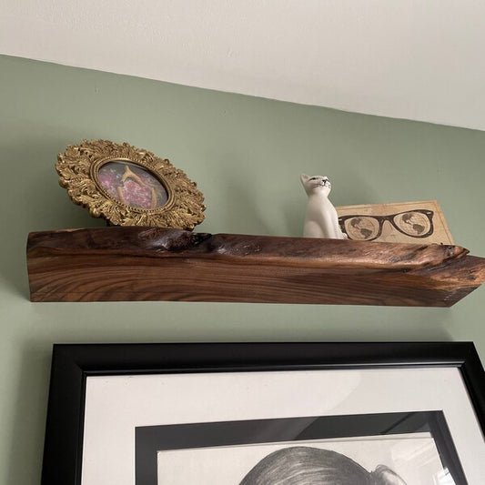 Black Walnut // Heavy-duty Modern Live edge Floating Shelf with a hidden metal bracket