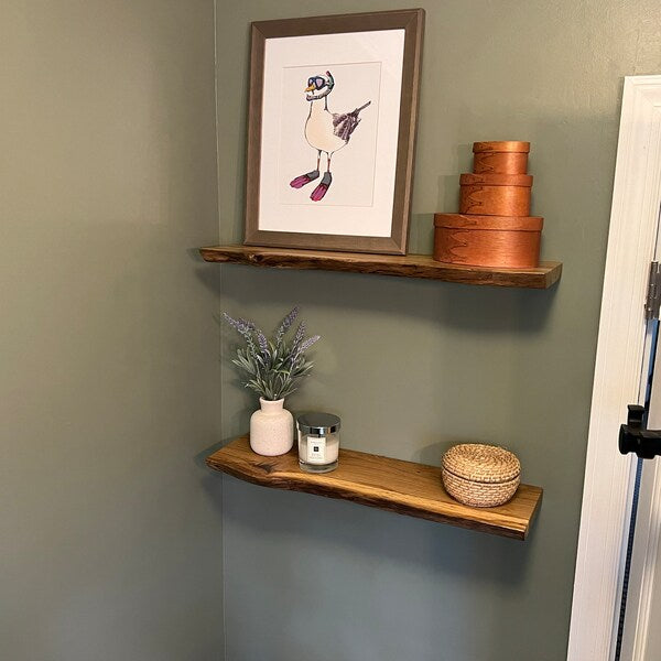 White oak // Heavy-duty Modern Live edge Floating Shelf with a hidden metal bracket