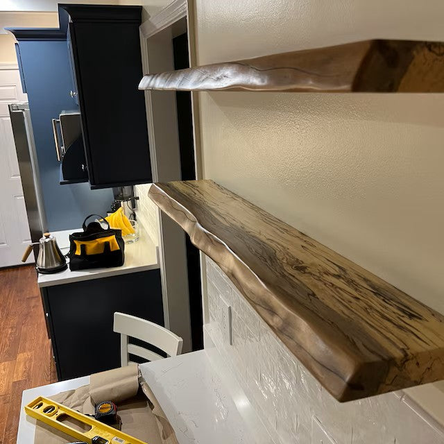 Heavy-duty Modern Live edge Floating Shelf with a hidden metal bracket  //  Cherry // Red Oak // Sycamore