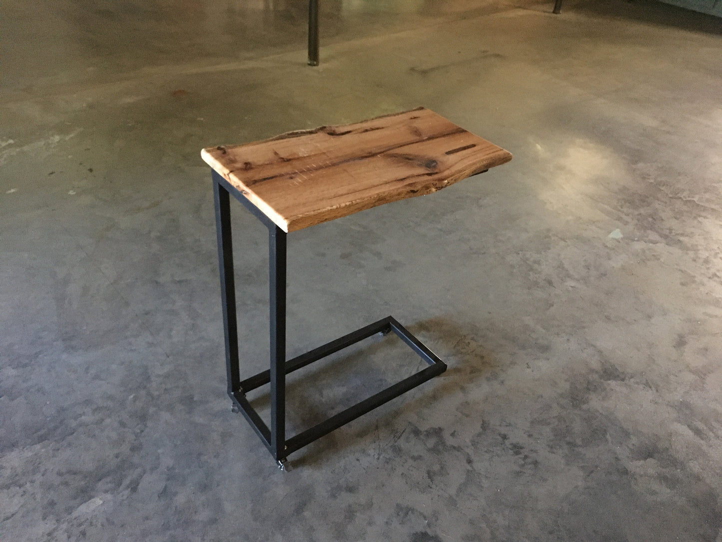 Rustic Live edge C table with casters / End table / Side table / Solid wood / Laptop desk