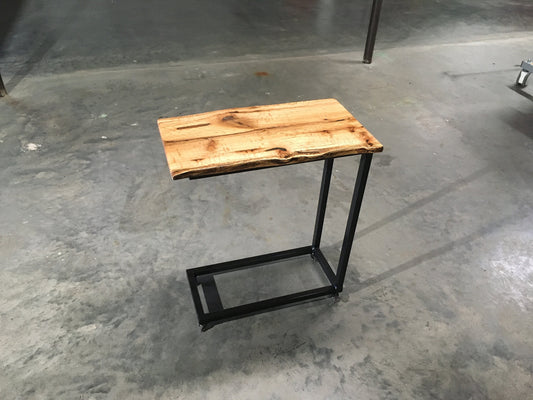 Rustic Live edge C table with casters / End table / Side table / Solid wood / Laptop desk