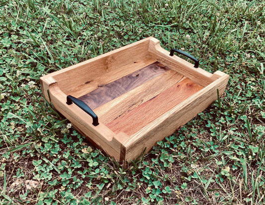 Wood Serving Tray - Handmade wooden serving Tray - Tray with black handles - modern serving Tray