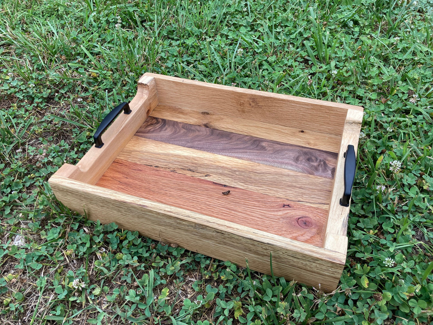 Wood Serving Tray - Handmade wooden serving Tray - Tray with black handles - modern serving Tray