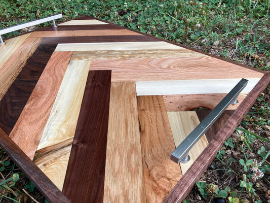 Hardwood mix Ottoman Tray | Wall art Rectangle | Solid Wood Herringbone Style | Hand Made