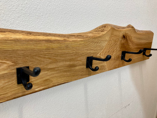 Live edge solid wood coat hooks/coat rack/Bathroom hooks/Entryway organization/ Cast iron hooks / Black walnut, Oaks, Sycamore, Hickory